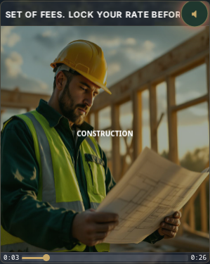 Audio player card with per-word captions animating, muted-speaker icon pulsing, audio-reactive frequency bars across the bottom