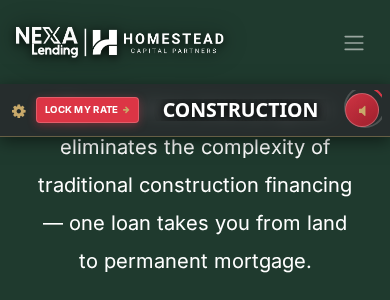 Mobile sticky bar with big centered captions, orange unmute button on right, gear menu and LOCK MY RATE on left